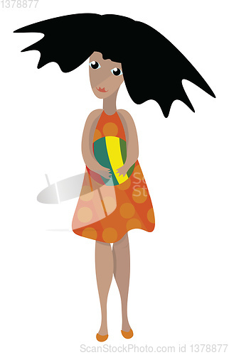 Image of Girl and ball, vector or color illustration.