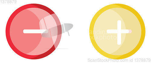 Image of Red minus and yellow plus buttons vector illustration on white b