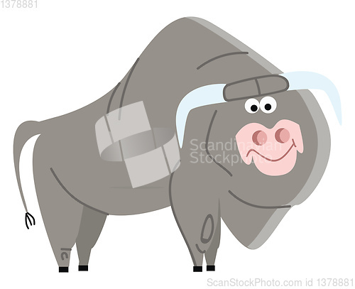 Image of A big bull with long horns with smiling eyes and a broad closed 