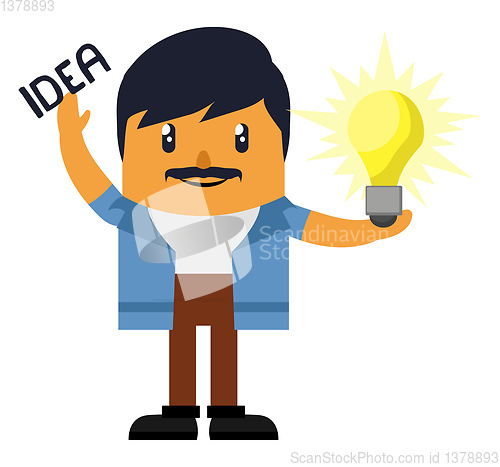Image of Man having idea, illustration, vector on white background.