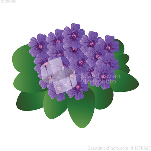 Image of Vector illustration of purple violet flowers with green leafs  o