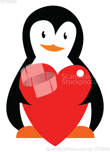 Image of A penguin holding a beautiful red heart symbolizes love vector c