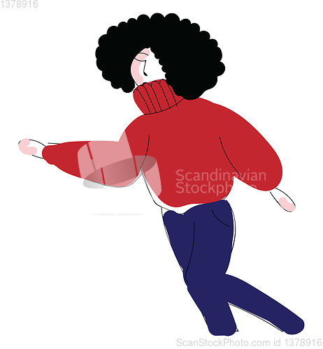 Image of Abstract cartoon of a running girl in red sweaer and blue pants 