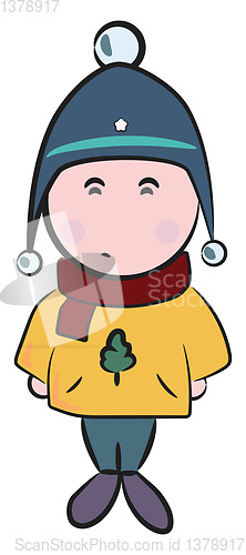 Image of A boy in warm Christmas themed clothes vector or color illustrat