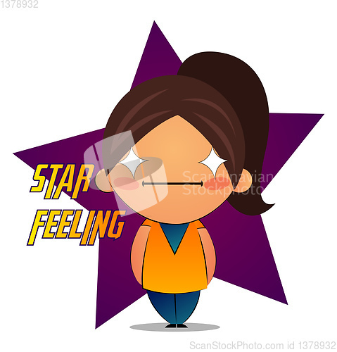 Image of Brunette girl with stars in her eyes, illustration, vector on wh