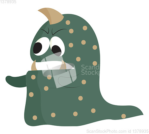 Image of Green and brown monster with one horn looks terrifying vector or