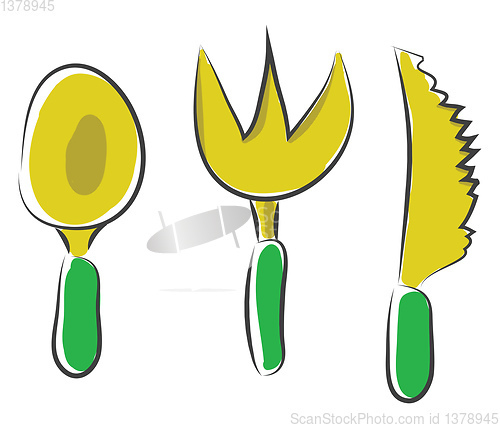 Image of Cartoon Noah spoon kife and fork vector or color illustration