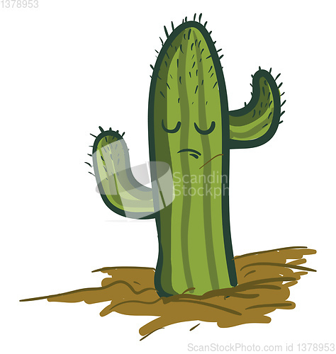 Image of A saguaro cactus plant emoji expressing sadness standing all alo