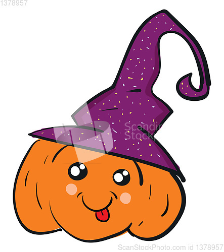 Image of A pumpkin wearing a witch hat looks terrifying vector or color i