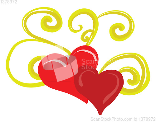 Image of A pattern of two red hearts with golden floral ornaments vector 