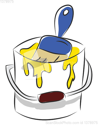 Image of Paint bucket with yellow paint and a brush inside vector illustr