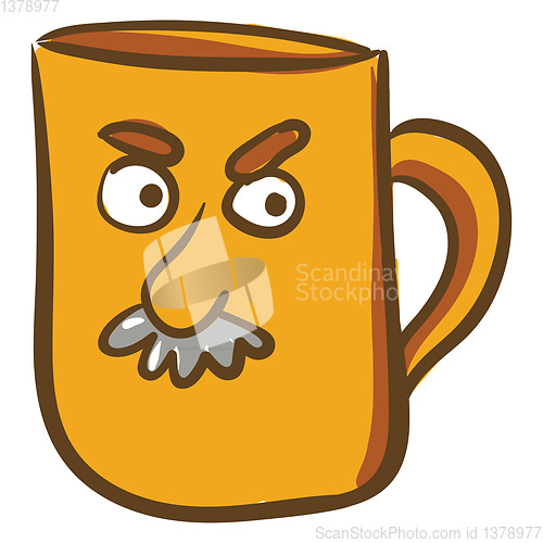 Image of  A yellow color mug with angry face man in a , vector or color i