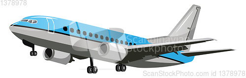 Image of Blue and grey vector illustration of an airplane white backgroun