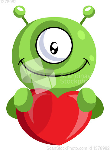 Image of Cute alien holding heart illustration vector on white background