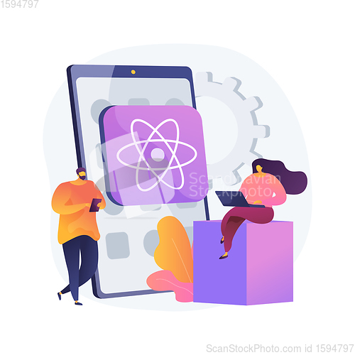 Image of React native mobile app abstract concept vector illustration.