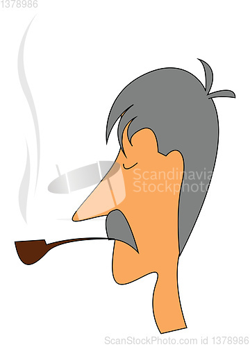 Image of Smoking Oldman vector or color illustration