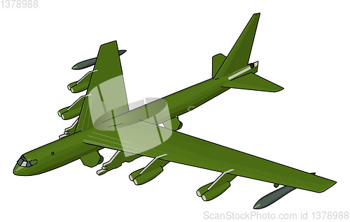 Image of Green military airplane with missiles vector illustration on whi