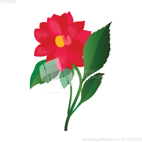 Image of Vector illustration of bright pink dahlia flower with green leaf