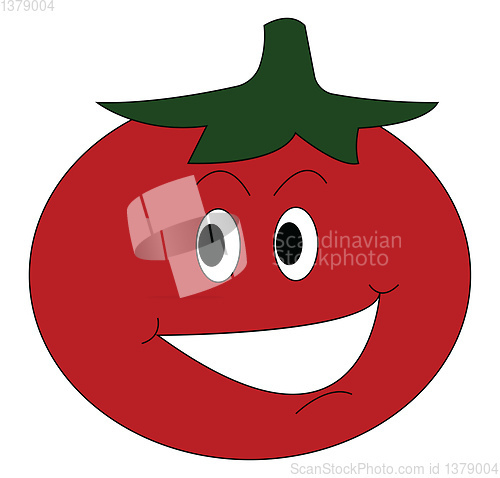 Image of A cartoon tomato with a smiley face looks cute vector or color i