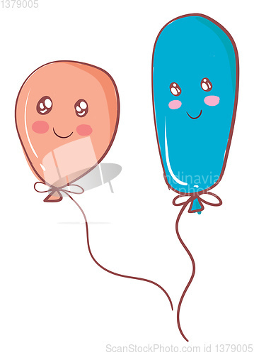 Image of Two balloons in pink and blue color of different size and shapes