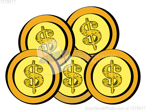 Image of Golden dollar coins vector or color illustration