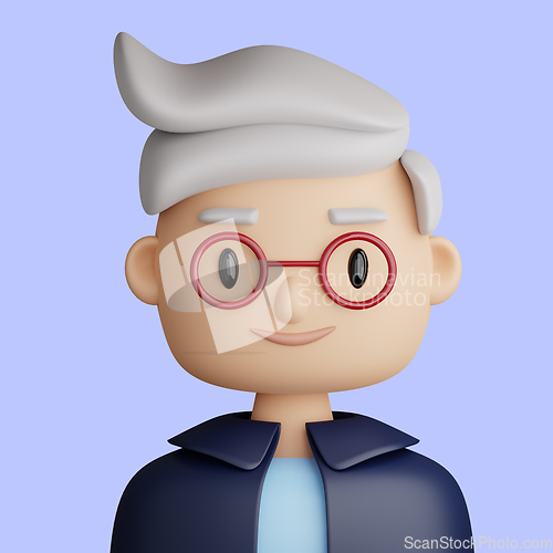 Image of 3D cartoon avatar of smiling mature man