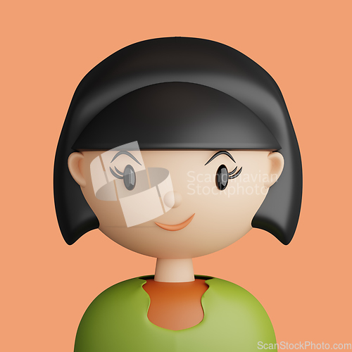 Image of 3D cartoon avatar of smiling young  woman.