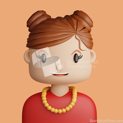 Image of 3D cartoon avatar of smiling caucasian woman