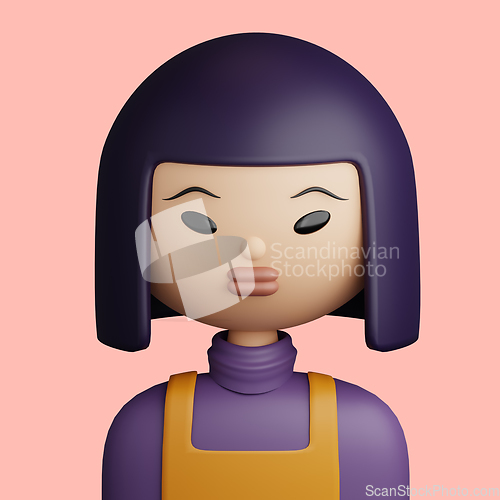 Image of 3D cartoon avatar of young asian woman.