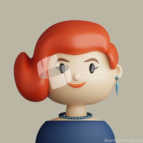 Image of 3D cartoon avatar of smiling red haired young woman