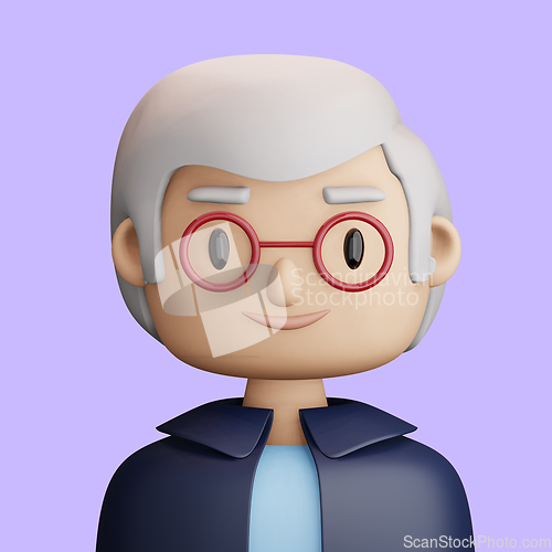 Image of 3D cartoon avatar of smiling mature man