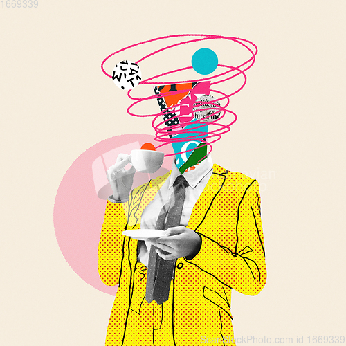 Image of Modern design, contemporary art collage. Inspiration, idea, trendy urban magazine style.
