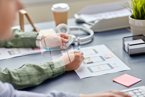 Image of hands with mockup working on ui design at office