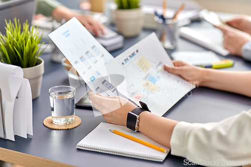 Image of hands with mockup working on ui design at office