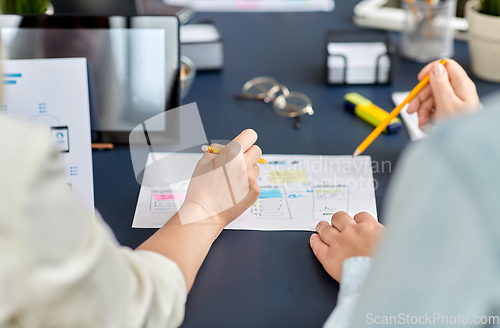 Image of business team with gadgets working at office table