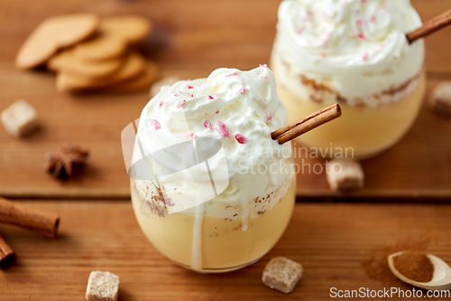 Image of glasses of eggnog with whipped cream and cinnamon