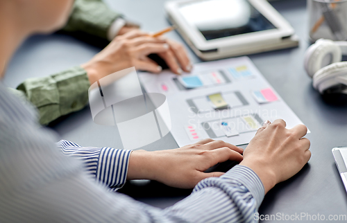 Image of business team with gadgets working at office table