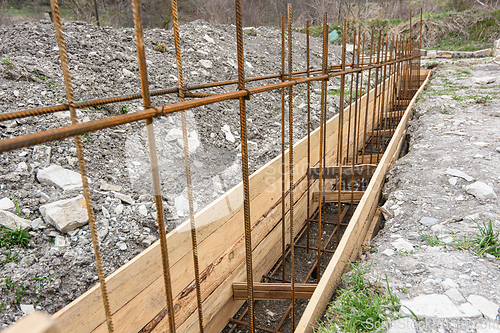 Image of Reinforcement of the strip foundation with metal reinforcement