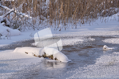 Image of Winter landscape of frozen Lesna River