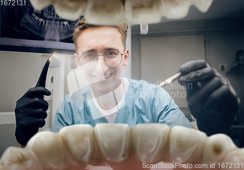 Image of Doctor looking into the mouth, checking, examining teeth