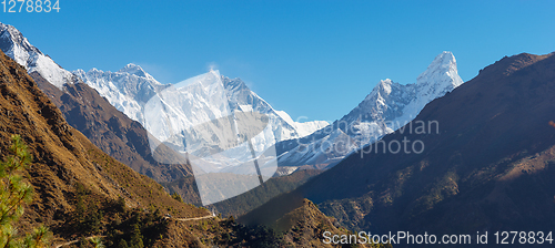 Image of Everest, Lhotse and Ama Dablam summits. 