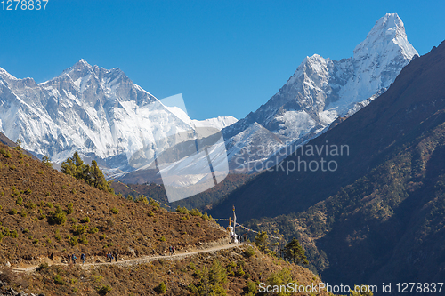 Image of Everest, Lhotse and Ama Dablam summits. 