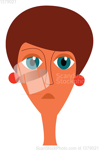 Image of Blue eyed lady in red earrings vector or color illustration