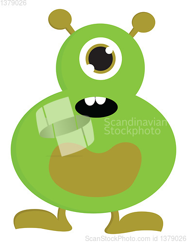 Image of Surprised green one-eyed monster vector illustration on white ba