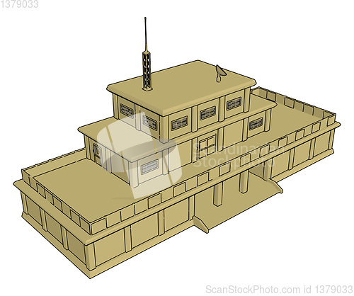 Image of 3D vector illustration on white background  of a military barrac