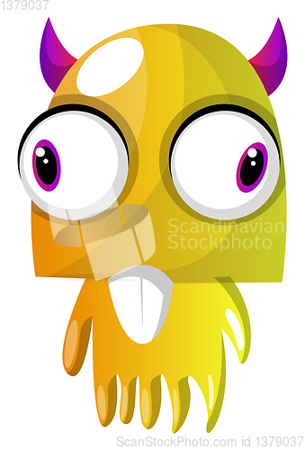 Image of Yellow monster with pink horns and big eyes illustration vector 