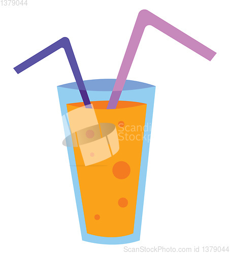 Image of Glass of orange juice and two straws vector illustration on whit