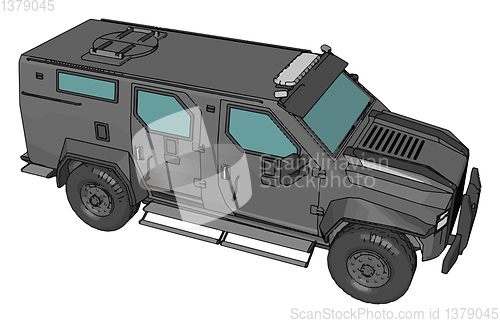 Image of 3D vector illustration on white background of a grey armed milit