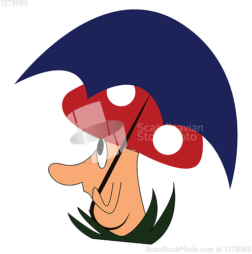 Image of Cartoon mushroom with deep blue umrella vector illustration on w