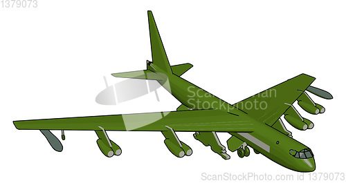 Image of Green military airplane with missiles vector illustration on whi